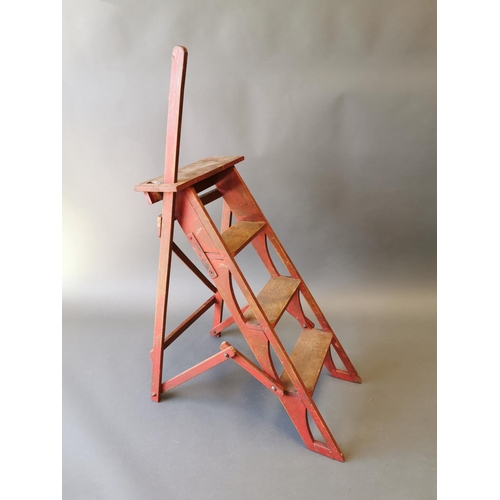 407 - Early 20th C. painted pine library ladders {102 cm H x 43 cm W x 66 cm D}.