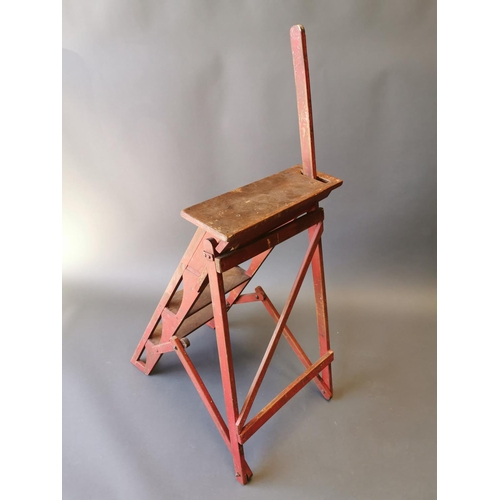 407 - Early 20th C. painted pine library ladders {102 cm H x 43 cm W x 66 cm D}.