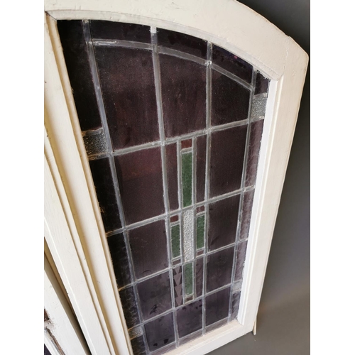 408 - Pair of early 20th C. windows with stained glass panels {100 cm H x 96 cm W}.