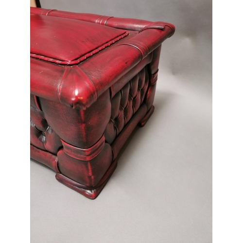 415 - Good quality oxblood leather deep buttoned Chesterfield ottoman with lift up lid {35 cm H x 75 cm W ... 