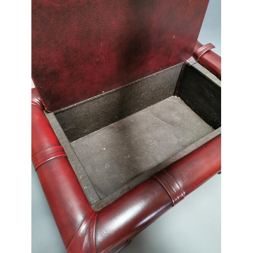 415 - Good quality oxblood leather deep buttoned Chesterfield ottoman with lift up lid {35 cm H x 75 cm W ... 