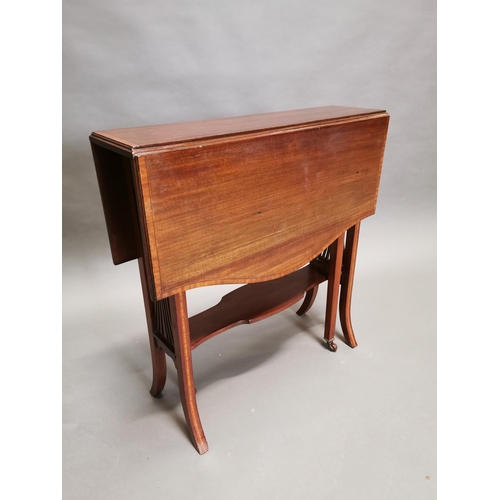 426 - Edwardian mahogany and inlaid satinwood drop leaf Sunderland table {63 cm H x 61 cm W x 18 cm D}.