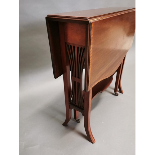 426 - Edwardian mahogany and inlaid satinwood drop leaf Sunderland table {63 cm H x 61 cm W x 18 cm D}.