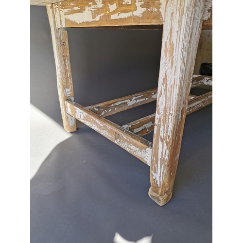 431 - 19th C. painted pine kitchen table on square legs and double stretcher {75 cm H x 188 cm L x 95 cm W... 