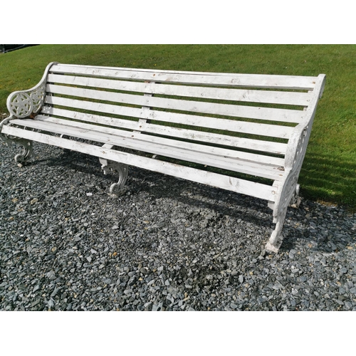 433A - Rare 19th C. cast iron and wooden garden bench {83 cm H x 236 cm W x 80 cm D}.