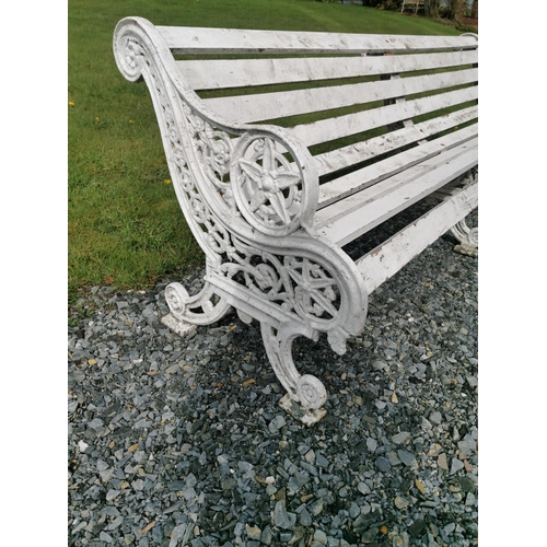 433A - Rare 19th C. cast iron and wooden garden bench {83 cm H x 236 cm W x 80 cm D}.