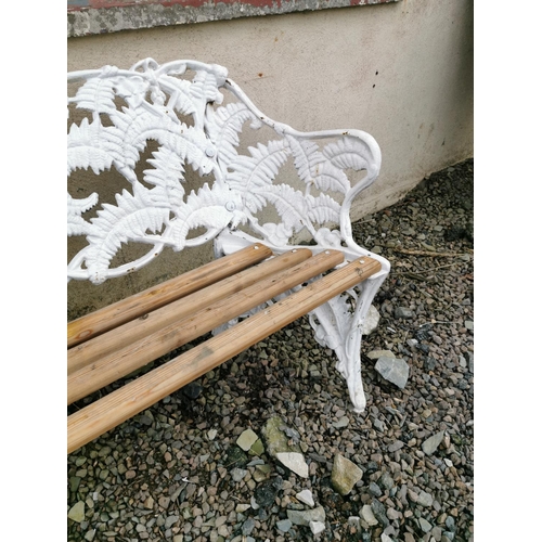 446A - 19th C. decorative fern cast iron garden bench with wooden slats {82 cm H x 150 cm W x 55 cm D}.