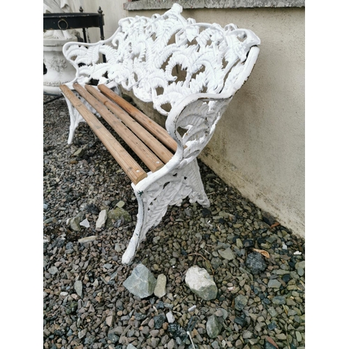 446A - 19th C. decorative fern cast iron garden bench with wooden slats {82 cm H x 150 cm W x 55 cm D}.