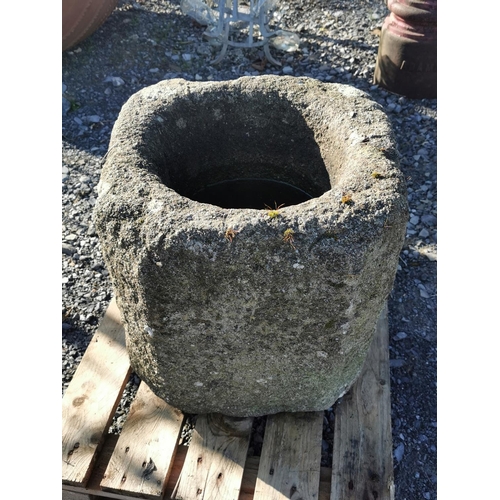 465 - 18th C. sandstone trough with champhered sides {43 cm H x 46 cm W x 46 cm D}.