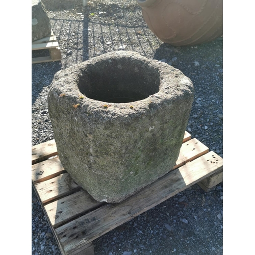 465 - 18th C. sandstone trough with champhered sides {43 cm H x 46 cm W x 46 cm D}.