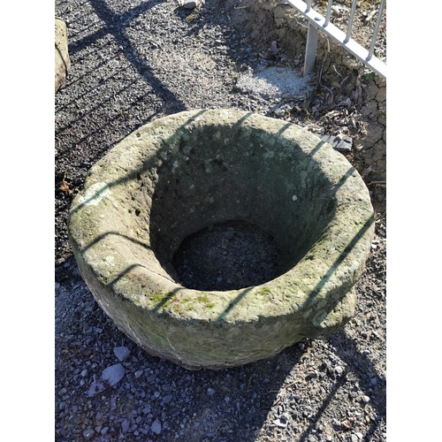 467 - 18th C. sandstone planter with handles {35 cm H x 72 cm Dia.}.