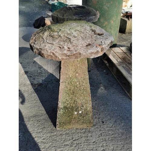 474 - Pair of 18th C. limestone saddle stones {72 cm H x 54 cm Dia.}.