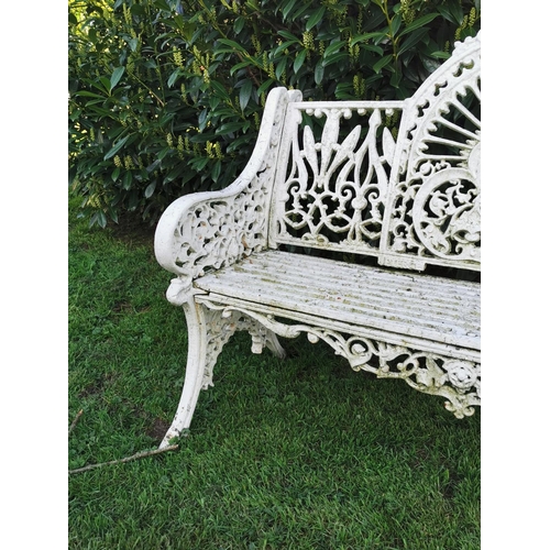 476 - Cast iron Pierce of Wexford three seater garden bench {91 cm H x 118 cm W x 56 cm D}.