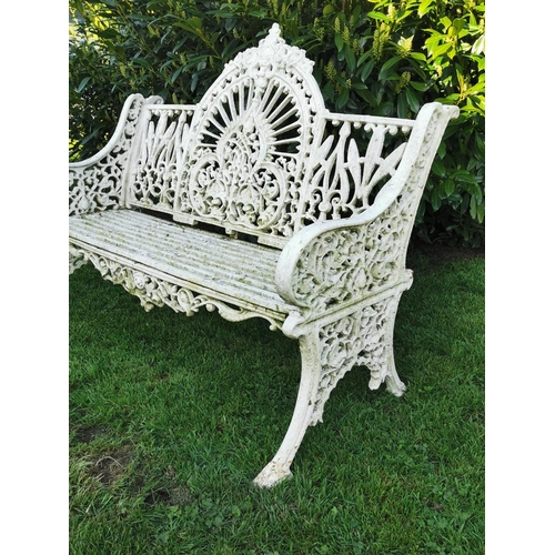 476 - Cast iron Pierce of Wexford three seater garden bench {91 cm H x 118 cm W x 56 cm D}.