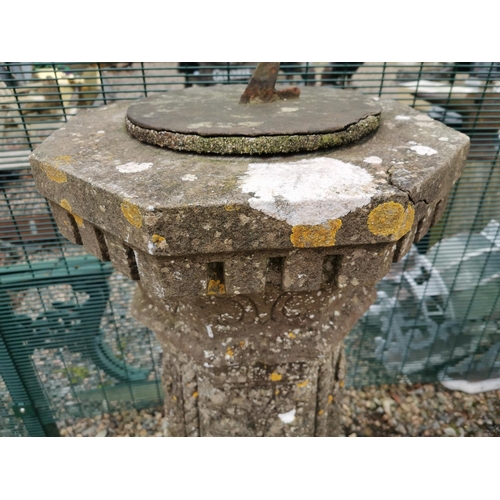 479 - Good quality Edwardian carved stone sundial with original slate dial {120 cm H x 45 cm W x 45 cm D}.