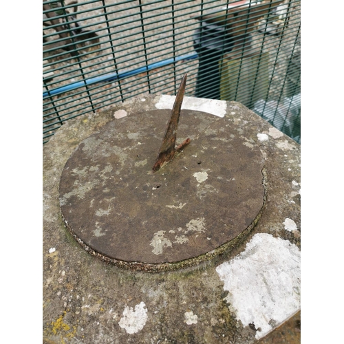 479 - Good quality Edwardian carved stone sundial with original slate dial {120 cm H x 45 cm W x 45 cm D}.
