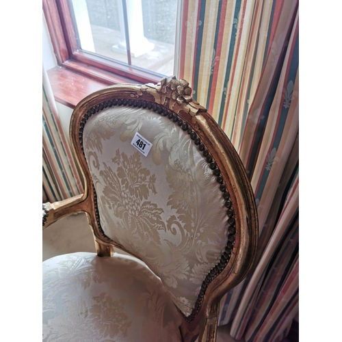 481 - Giltwood upholstered open armchair. { 94cm H X 62cm W X 51cm D }.