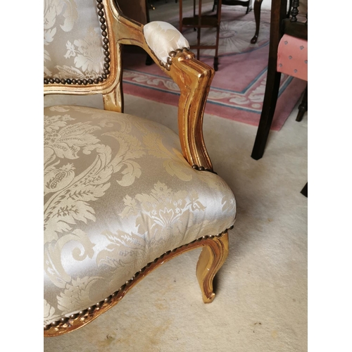 481 - Giltwood upholstered open armchair. { 94cm H X 62cm W X 51cm D }.