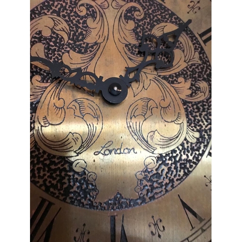 485A - Good quality mahogany Grandfather clock with etched brass dial and single glazed door London {191 cm... 