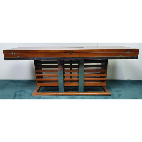 493 - Nautical themed coffee table in the Art Deco style with two fold out leaves and internal drinks comp... 