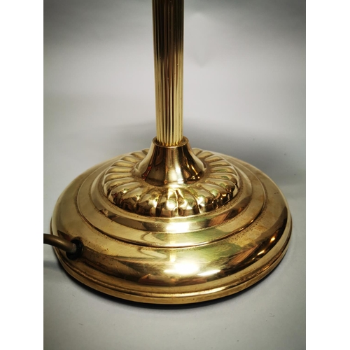 494 - Brass bankers desk lamp with green glass shade {35 cm H x 26 cm W x 26 cm D}.