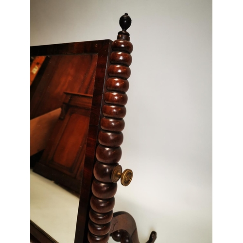 79 - Late Georgian mahogany dressing table mirror on two turned bottom column and turned stretcher {64 cm... 