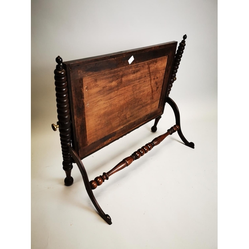79 - Late Georgian mahogany dressing table mirror on two turned bottom column and turned stretcher {64 cm... 