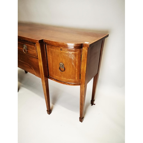 80 - Edwardian inlaid mahogany side board in the Georgian style {92 cm H x 153 cm W x 55 cm D}.