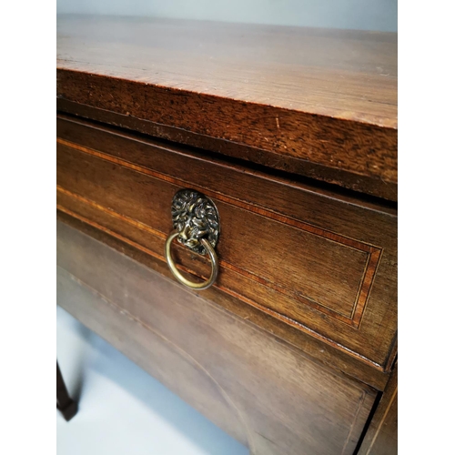 80 - Edwardian inlaid mahogany side board in the Georgian style {92 cm H x 153 cm W x 55 cm D}.