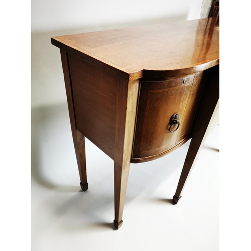 80 - Edwardian inlaid mahogany side board in the Georgian style {92 cm H x 153 cm W x 55 cm D}.