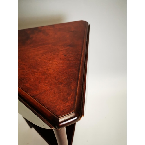 82 - Late 20th C. mahogany drop leaf wine table {64 cm H x 49 cm Dia.}.