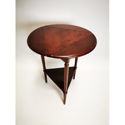 82 - Late 20th C. mahogany drop leaf wine table {64 cm H x 49 cm Dia.}.