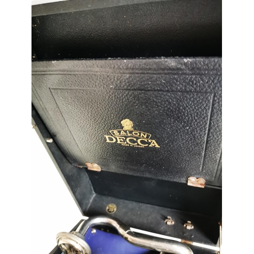 89 - 20th C. Decca suitcase gramophone {18 cm H x 29 cm W x 41 cm D}.