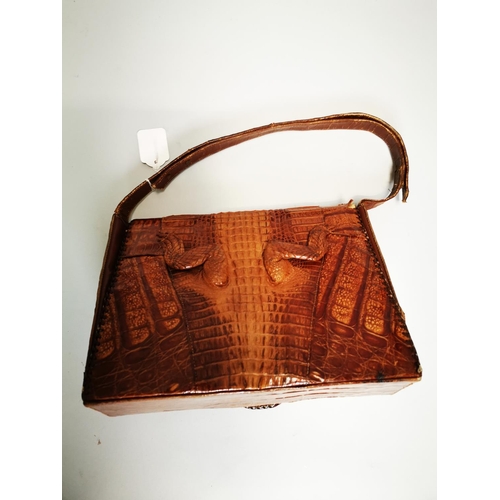 92 - Crocodile skin ladies handbag {24 cm H x 31 cm W x 9 cm D}.