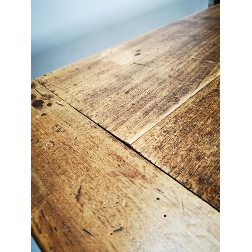 97 - 19th C. elm farmhouse kitchen table on square tapered legs {81 cm H x 214 cm L x 78 cm W}.