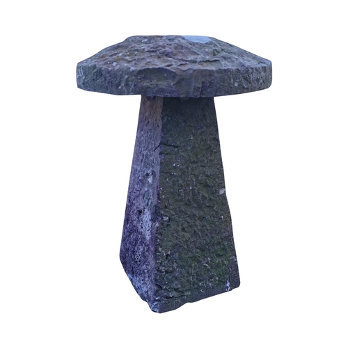 432 - Pair of 18th C. limestone saddle stones {72 cm H x 54 cm Dia.}.