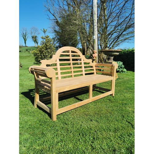 433 - Good quality Lutyens style teak garden bench {104 cm H x 165 cm W x 62 cm D}.