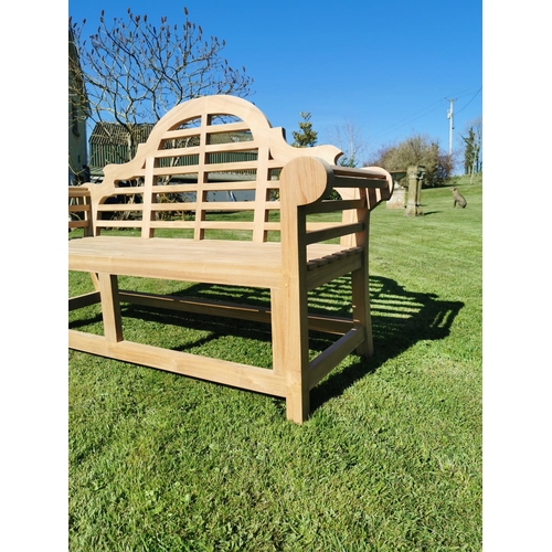 433 - Good quality Lutyens style teak garden bench {104 cm H x 165 cm W x 62 cm D}.