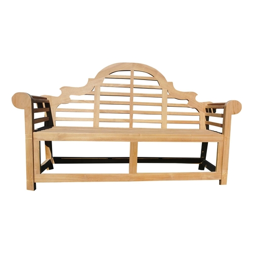 433 - Good quality Lutyens style teak garden bench {104 cm H x 165 cm W x 62 cm D}.