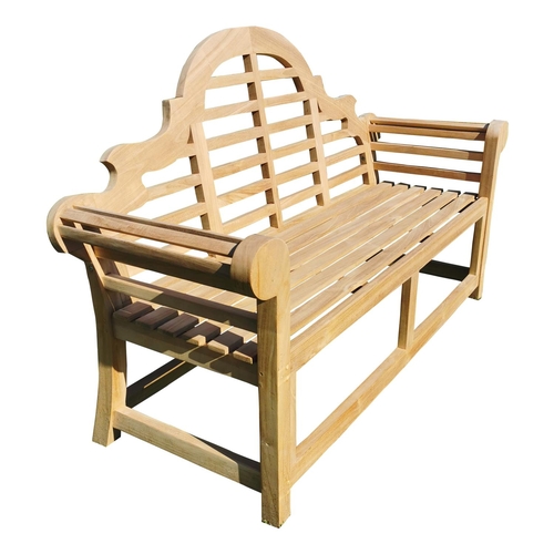 433 - Good quality Lutyens style teak garden bench {104 cm H x 165 cm W x 62 cm D}.