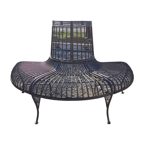 438 - Decorative metal tree surround garden bench {85 cm H x 143 cm W x 66 cm D}.