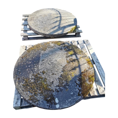 452 - Pair of 19th C. sandstone pier caps {108 cm Dia.}.