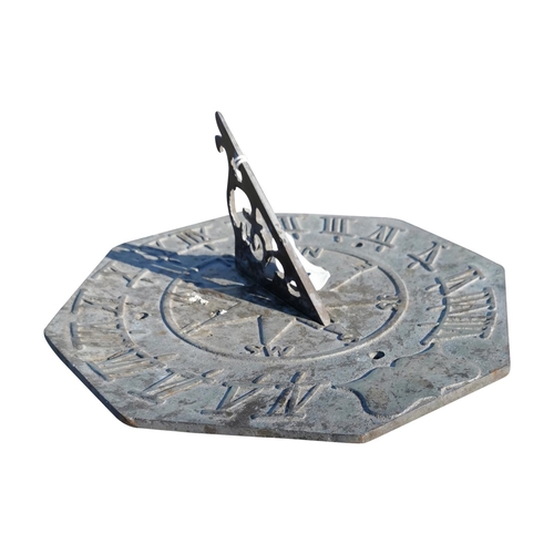455 - 19th C. sandstone sun dial with later bronze dial {96 cm H x 36 cm W x 36 cm D}.