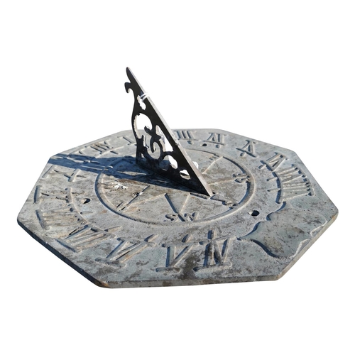 455 - 19th C. sandstone sun dial with later bronze dial {96 cm H x 36 cm W x 36 cm D}.