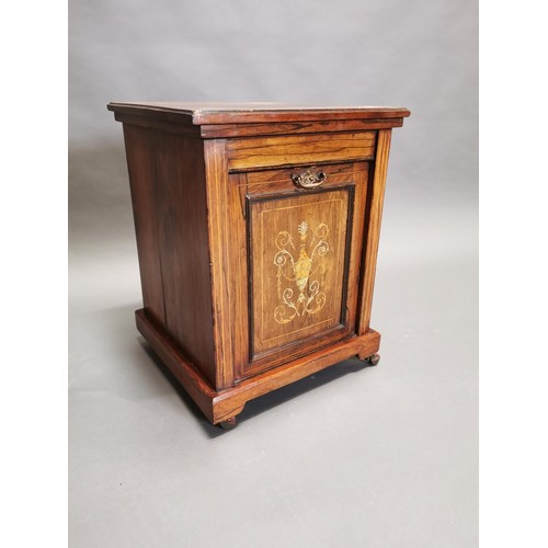 427 - 19th C. rosewood with bone and satinwood inlay coal locker {50 cm H x 39 cm W x 38 cm D}.