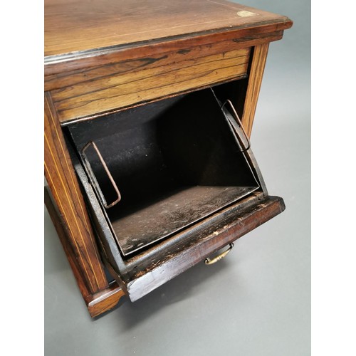 427 - 19th C. rosewood with bone and satinwood inlay coal locker {50 cm H x 39 cm W x 38 cm D}.