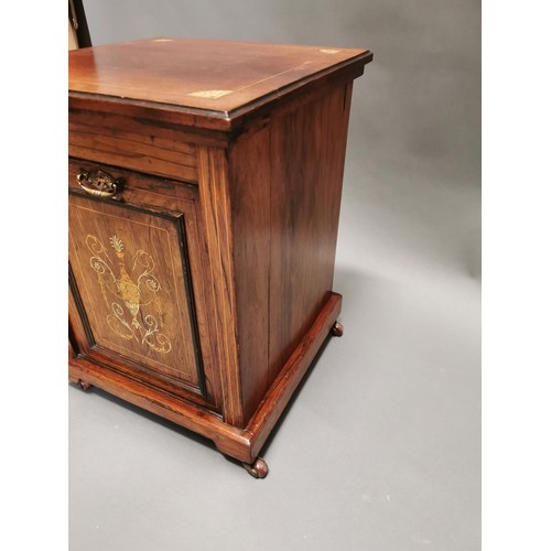 427 - 19th C. rosewood with bone and satinwood inlay coal locker {50 cm H x 39 cm W x 38 cm D}.