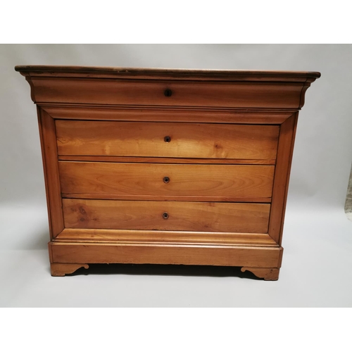 1 - Late 19th. C. cherrywood chest with four long drawers raised on bracket feet. { 98 cm H X 124cm W X ... 