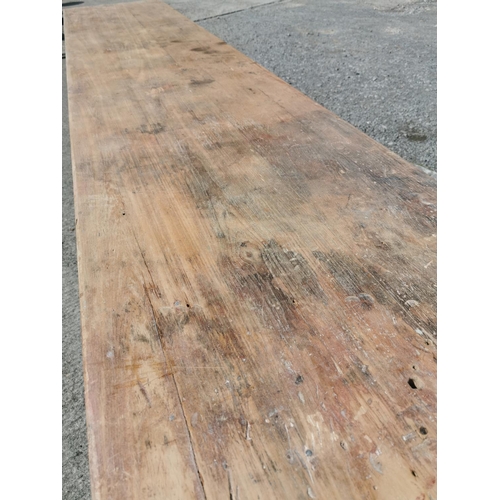 100A - 19th C. Irish pine table on square tapered legs {76 cm H x 334 cm L x 68 cm D}.