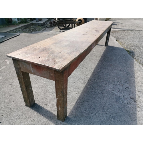 100A - 19th C. Irish pine table on square tapered legs {76 cm H x 334 cm L x 68 cm D}.